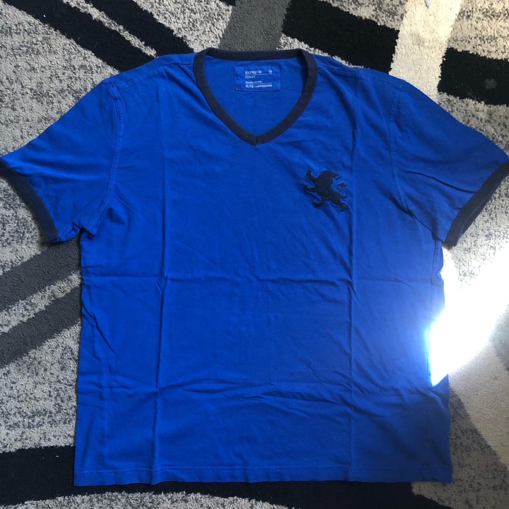Express Men's Royal Blue V-Neck Tee with Contrast Trim
